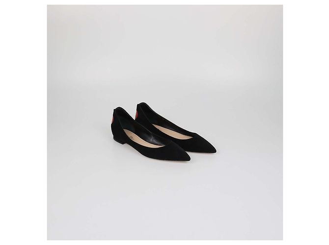 Ballerine a punta Christian Dior in pelle e camoscio nero con cuore - vista 2
