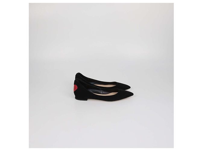 Ballerine a punta Christian Dior in pelle e camoscio nero con cuore - vista 3