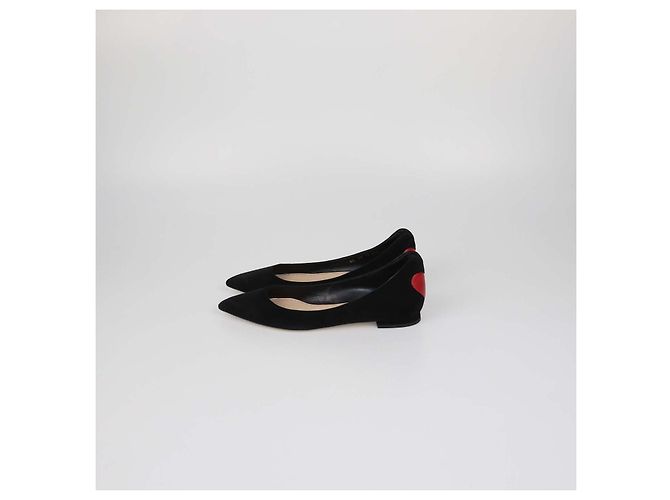 Ballerine a punta Christian Dior in pelle e camoscio nero con cuore - vista 4