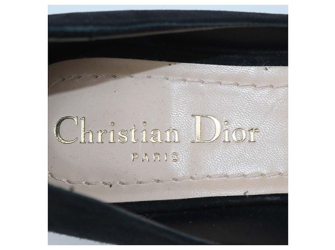 Ballerine a punta Christian Dior in pelle e camoscio nero con cuore - vista 7