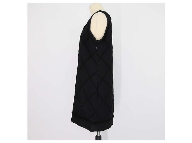 Vestido midi sin mangas acolchado con flecos en mezcla de algodón negro Chanel - vista 2