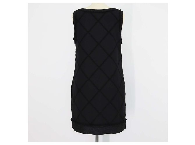 Vestido midi sin mangas acolchado con flecos en mezcla de algodón negro Chanel - vista 3