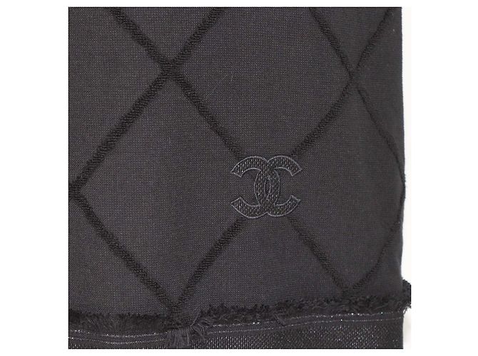 Vestido midi sin mangas acolchado con flecos en mezcla de algodón negro Chanel - vista 5