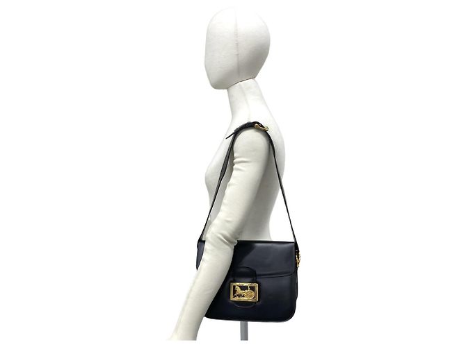 Céline Celine Vintage Leder-Schultertasche/Pochette Schwarz - Ansicht 2