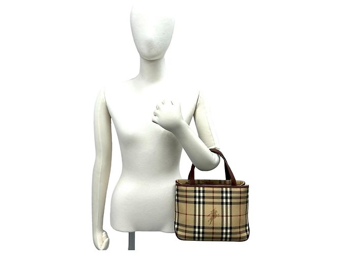 Borsa a mano in pelle Burberry Nova Check Shadow Horse Pattern Marrone Nero Bianco Rosso Beige - vista 2