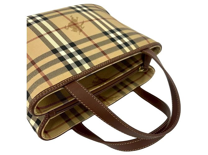 Borsa a mano in pelle Burberry Nova Check Shadow Horse Pattern Marrone Nero Bianco Rosso Beige - vista 4
