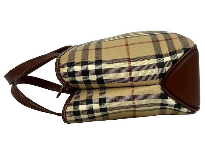 Borsa a mano in pelle Burberry Nova Check Shadow Horse Pattern Marrone Nero Bianco Rosso Beige - vista 5
