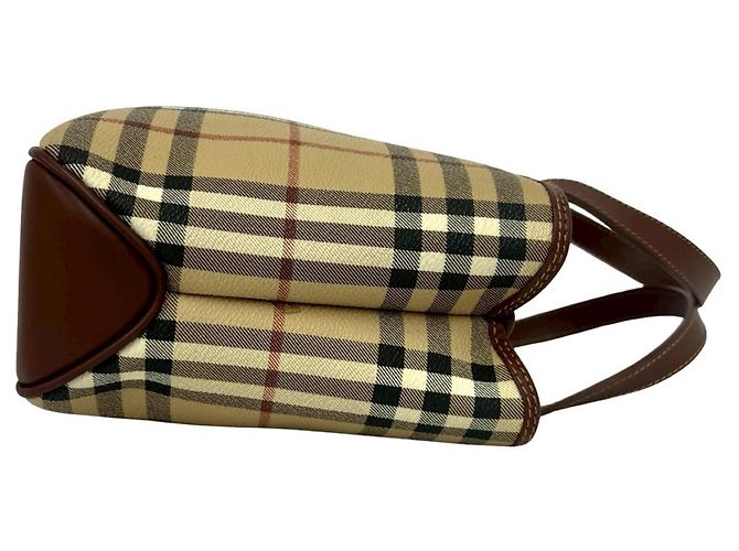 Borsa a mano in pelle Burberry Nova Check Shadow Horse Pattern Marrone Nero Bianco Rosso Beige - vista 6