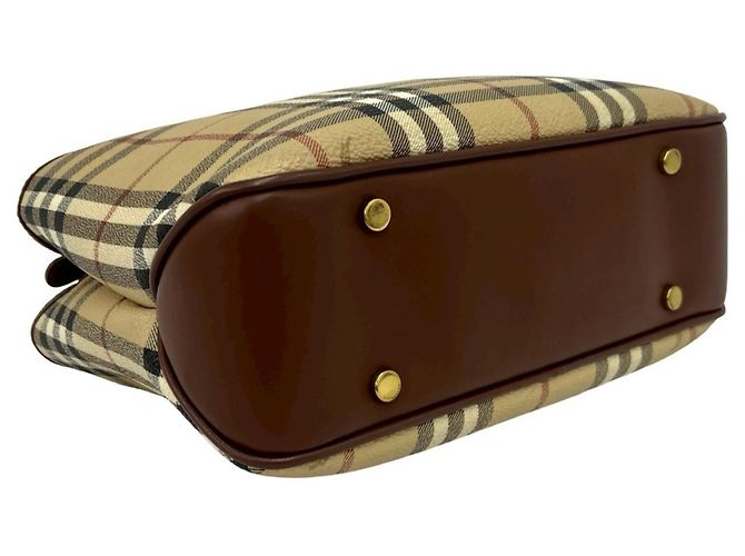 Borsa a mano in pelle Burberry Nova Check Shadow Horse Pattern Marrone Nero Bianco Rosso Beige - vista 7
