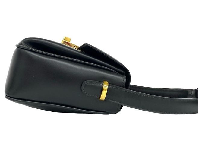 Céline Celine Vintage Triomphe Logo Turnlock Schultertasche aus Leder Schwarz - Ansicht 6