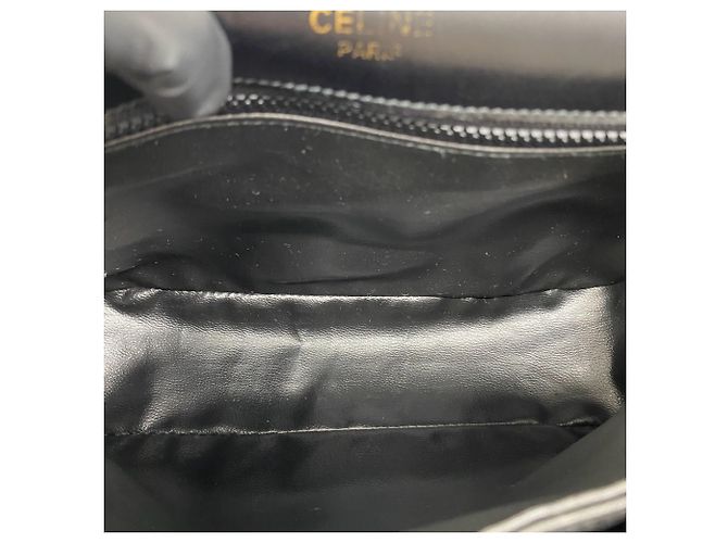 Céline Celine Vintage Triomphe Logo Turnlock Schultertasche aus Leder Schwarz - Ansicht 9