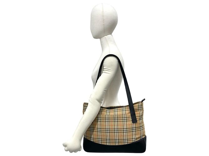 Burberry Nova Check Canvas- und Leder-Tote-Bag Schwarz Beige - Ansicht 2