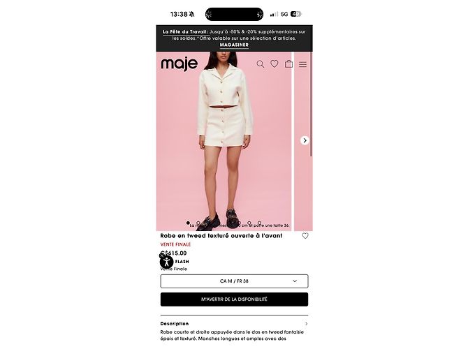 Maje Texturiertes Tweed-Minikleid in Creme Roh - Ansicht 4