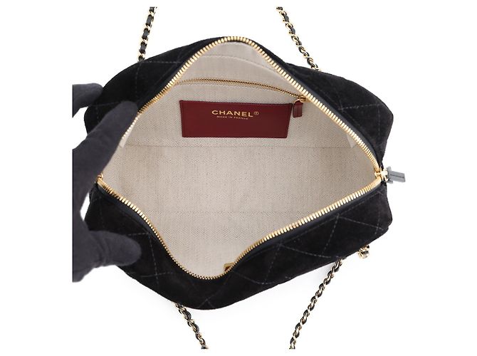 Borsa a tracolla Chanel in camoscio e pelle nera Nero - vista 5