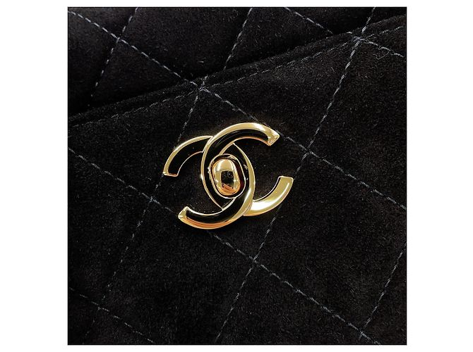 Borsa a tracolla Chanel in camoscio e pelle nera Nero - vista 8