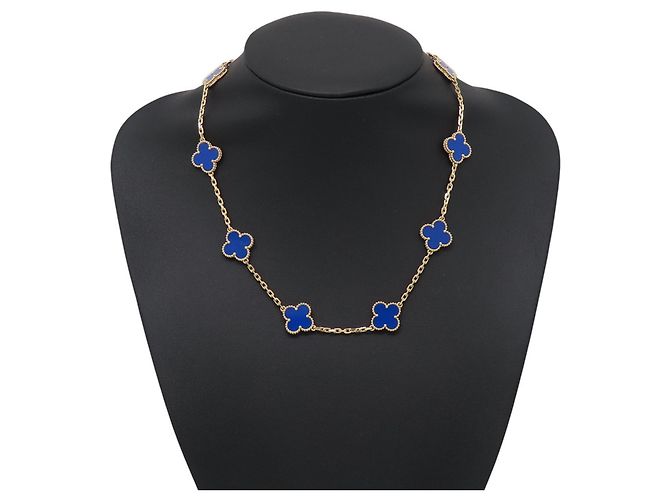 Collana Van Cleef & Arpels Alhambra in agata blu e oro giallo 18K - vista 3