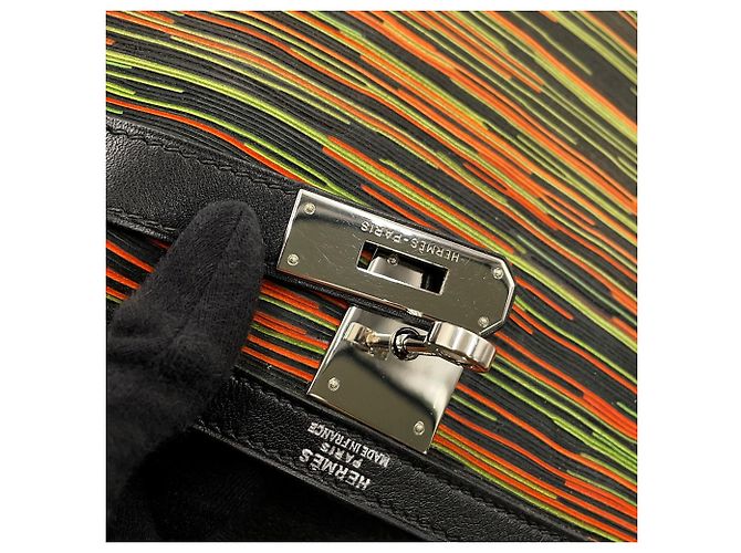 Hermès Hermes Kelly 28 Handtasche Schwarz Grün Orange - Ansicht 13