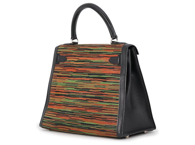 Hermès Hermes Kelly 28 Handtasche Schwarz Grün Orange - Ansicht 2