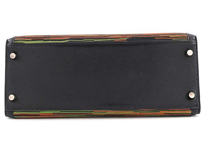 Hermès Hermes Kelly 28 Handtasche Schwarz Grün Orange - Ansicht 3