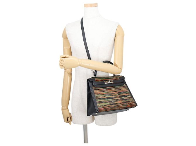 Hermès Hermes Kelly 28 Handtasche Schwarz Grün Orange - Ansicht 5