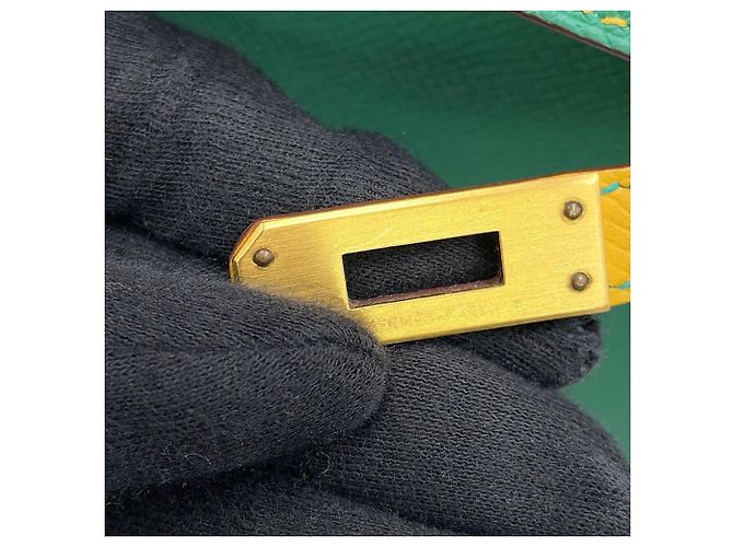 Hermès Hermes Kelly 25 Handtasche Grün Gelb - Ansicht 14