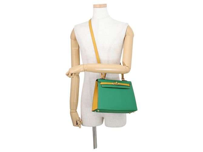 Hermès Hermes Kelly 25 Handtasche Grün Gelb - Ansicht 4