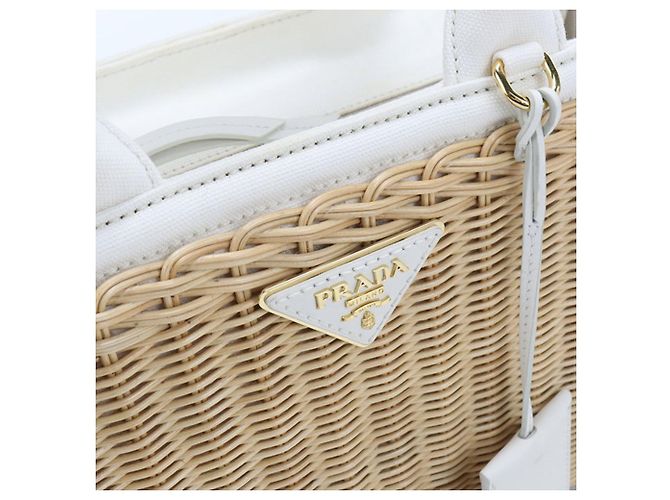 Saco Tote Prada em lona tecida Bege - vista 7