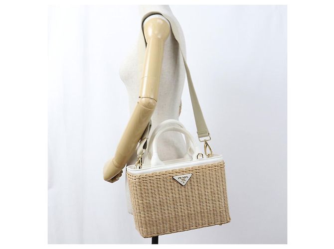 Saco Tote Prada em lona tecida Bege - vista 8