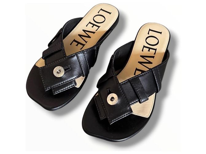 Sandali Loewe in pelle nera con anello Nero - vista 11