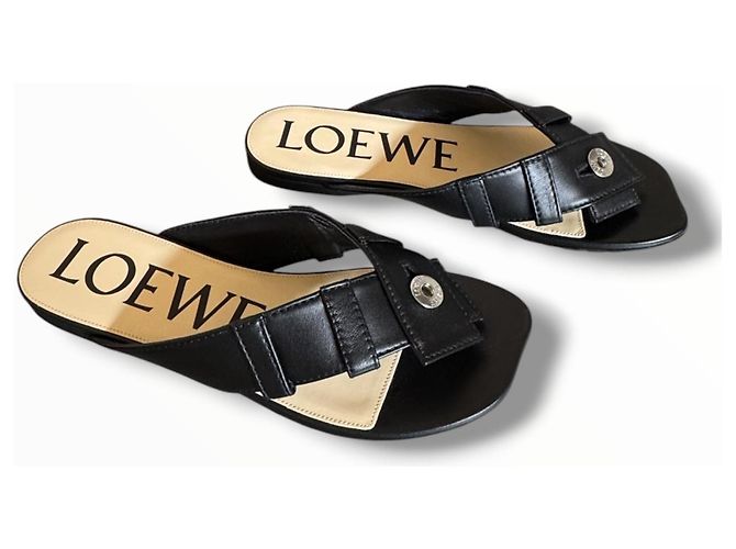 Sandali Loewe in pelle nera con anello Nero - vista 14