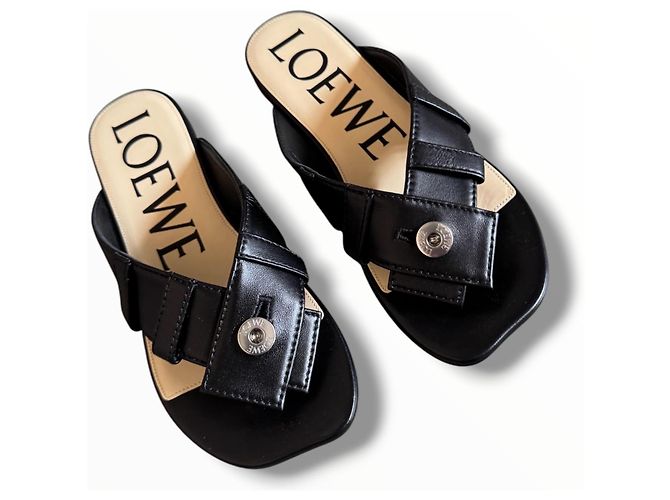Sandali Loewe in pelle nera con anello Nero - vista 16