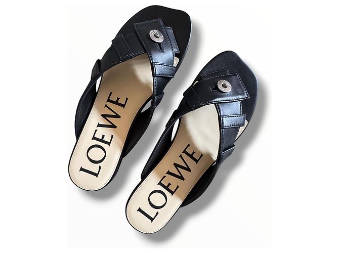 Sandali Loewe in pelle nera con anello Nero - vista 18