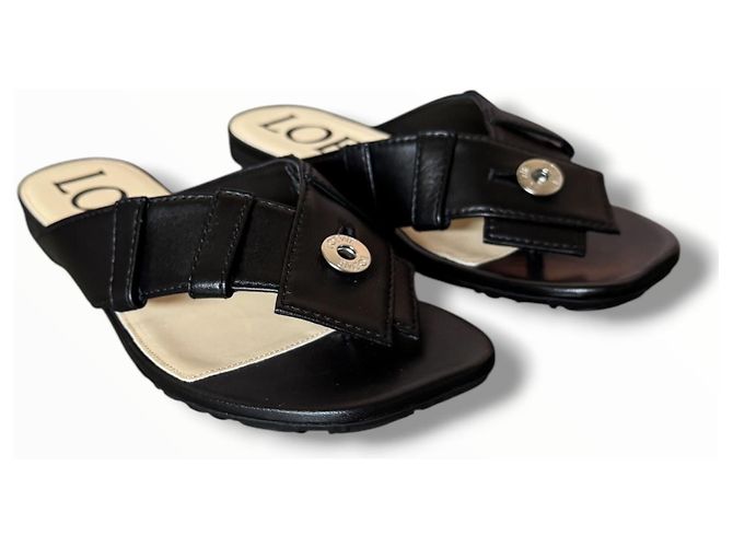 Sandali Loewe in pelle nera con anello Nero - vista 2