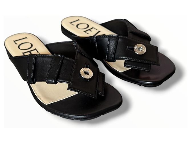 Sandali Loewe in pelle nera con anello Nero - vista 20
