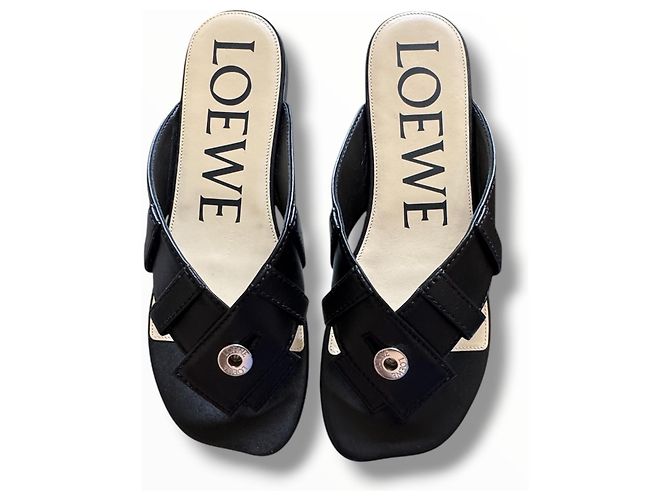 Sandali Loewe in pelle nera con anello Nero - vista 3