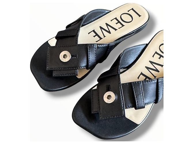 Sandali Loewe in pelle nera con anello Nero - vista 6