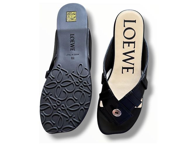 Sandali Loewe in pelle nera con anello Nero - vista 8
