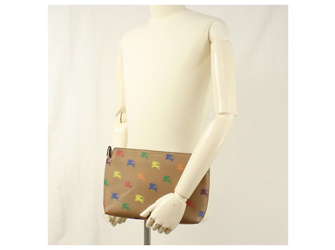 Borsa a pochette Burberry in pelle marrone - vista 7