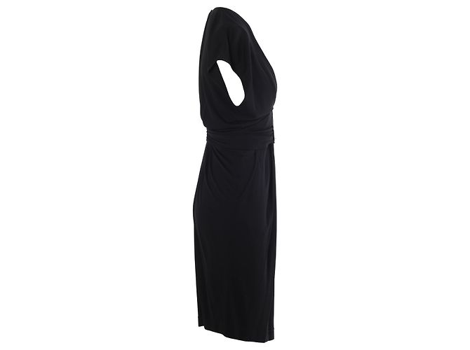 Vestido Hermès de jersey drapeado negro con hebilla de gancho plateada oversized – años 00 - vista 2