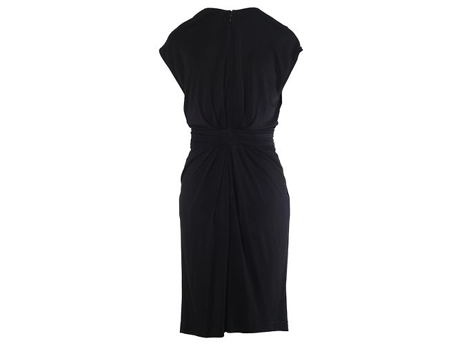 Vestido Hermès de jersey drapeado negro con hebilla de gancho plateada oversized – años 00 - vista 3