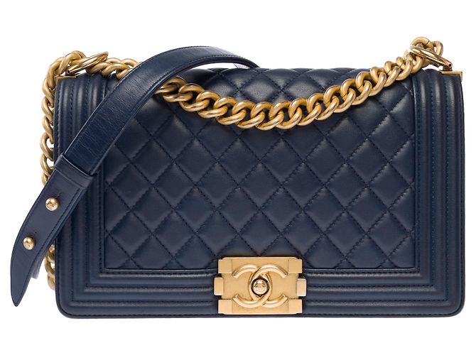 Borsa CHANEL Boy in Pelle Blu Navy - 103911 - vista 2