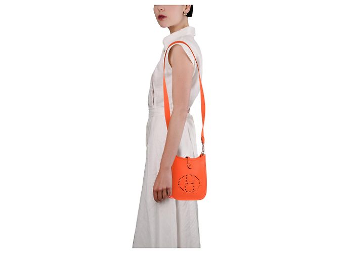 Hermès Borsa HERMES Mini Evelyne in Pelle Arancione - 103912 - vista 13
