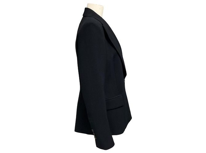 Barbara Bui Navy Blue Ribbed One Button Wool Blazer - view 2