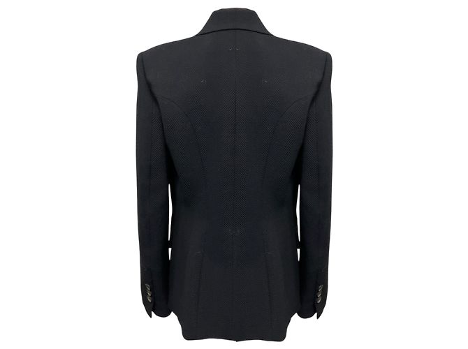 Barbara Bui Navy Blue Ribbed One Button Wool Blazer - view 3