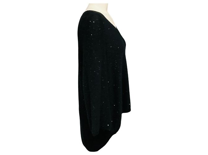 Brunello Cucinelli High Low Pullover aus Kaschmir- und Seidenstrick mit schwarzen Pailletten - Ansicht 2