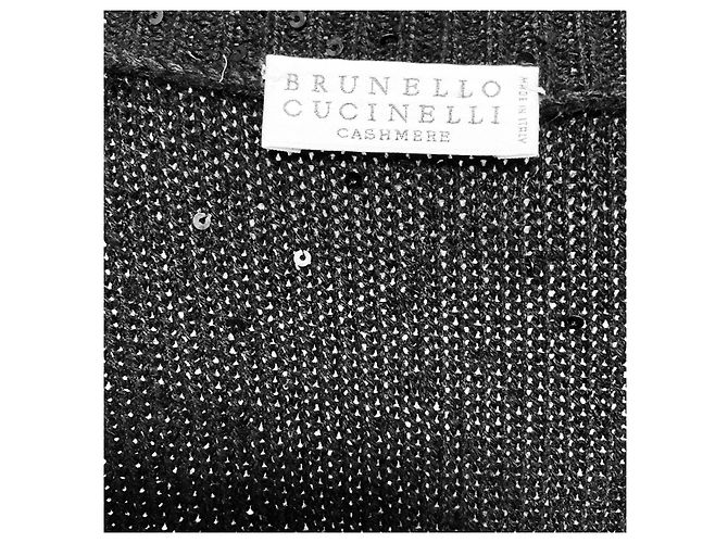 Brunello Cucinelli High Low Pullover aus Kaschmir- und Seidenstrick mit schwarzen Pailletten - Ansicht 4