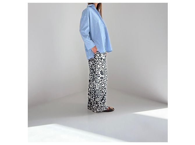 Eres Pantalones wide-leg de seda blanco y negro - vista 6
