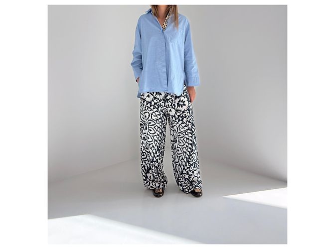 Eres Pantalones wide-leg de seda blanco y negro - vista 8