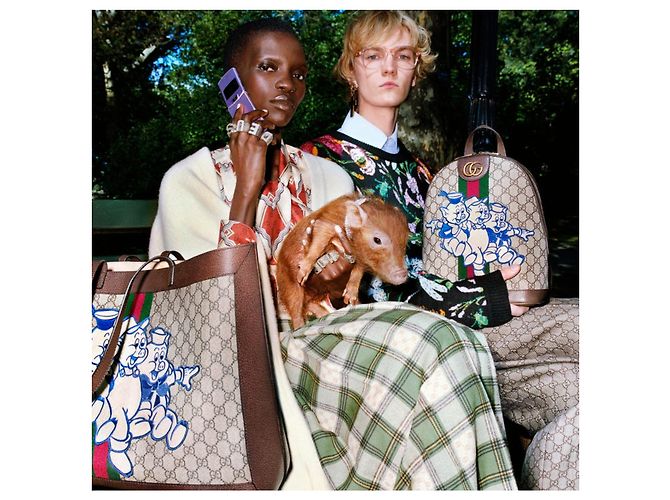 Gucci x Disney Ophidia GG Supreme Tote Three Little Pigs Marrone Multicolore Beige Monogramma - vista 19