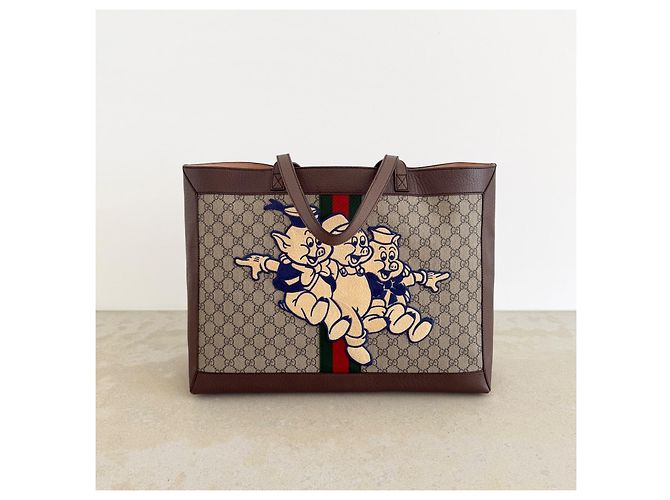 Gucci x Disney Ophidia GG Supreme Tote Three Little Pigs Marrone Multicolore Beige Monogramma - vista 2